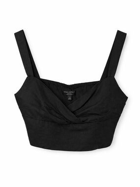 Banana Republic Black Linen Blend Crop Top Sweetheart Neck Size 14